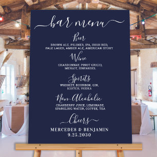 Hochzeitsbar Personalisiertes Navy Blau Getränkeka Poster