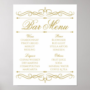 Hochzeitsbar-Schild Goldene Swirl-Kalligrafie Poster