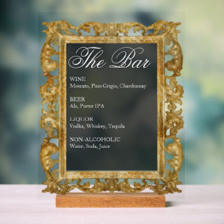 Hochzeitsbar-Schild - Goldrahmen-Acryldisplay Acrylschild