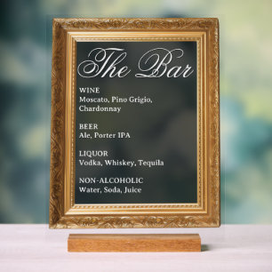 Hochzeitsbar-Schild - Goldrahmen-Acryldisplay Acrylschild