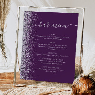 Hochzeitsbarmenü Dunkelviolett Silberglitter Poster
