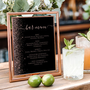 Hochzeitsbarmenü Schwarze Rose Gold Glitter Poster