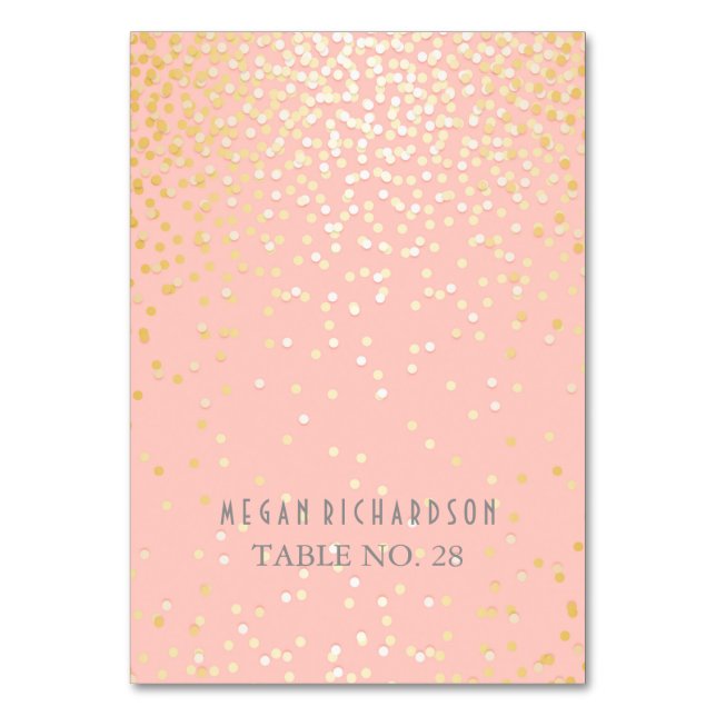 Hochzeitsbegleitkarten Rosa und Gold Konfetti Tischnummer (Vorderseite)