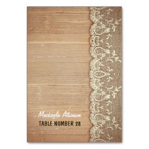 Hochzeitsbegleitkarten rustikale Holzspitze Tischnummer