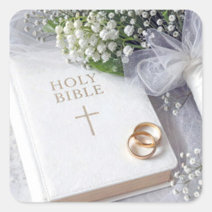 Hochzeitsbibel mit Maiglöckchen-Bouquet Quadratischer Aufkleber