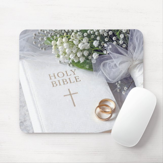 Hochzeitsbibel mit Maiglöckchen-Brautstrauß Mousepad (Mit Mouse)
