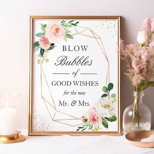 Hochzeitsblasen der Guten Wünsche Blush Pink Flora Poster