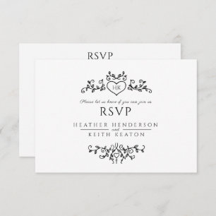 Hochzeitsblattkunst Monogramm Schwarz-weiße Hochze RSVP Karte