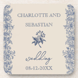 Hochzeitsblau-botanische Grenze Vintag Getränkeuntersetzer