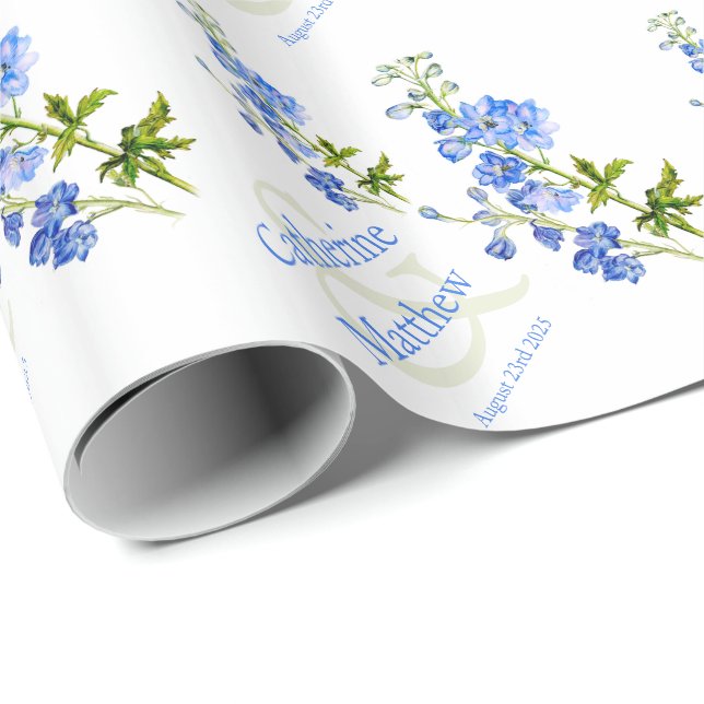 Hochzeitsblaue Delphinium-Kunstverpackung Geschenkpapier (Rolleneckpunkt)