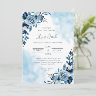 Hochzeitsblauer Blumenstrauß Wasserfarbe Einladung