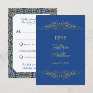 Hochzeitsblu und Gold Blüh Damask UAWG Einladung