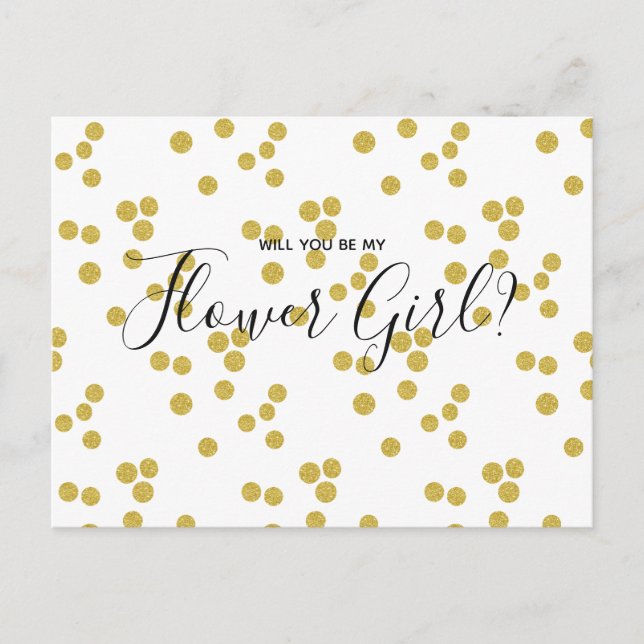 Hochzeitsblume Girl Gold Confetti Script Postcard Einladungspostkarte (Vorderseite)