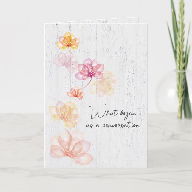 Hochzeitsblumen auf weißgetünstem Holz Karte (Vorderseite)