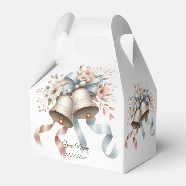Hochzeitsblumen Bells Pink Blue Ribbons Schöne Geschenkschachtel (Vorderseite)
