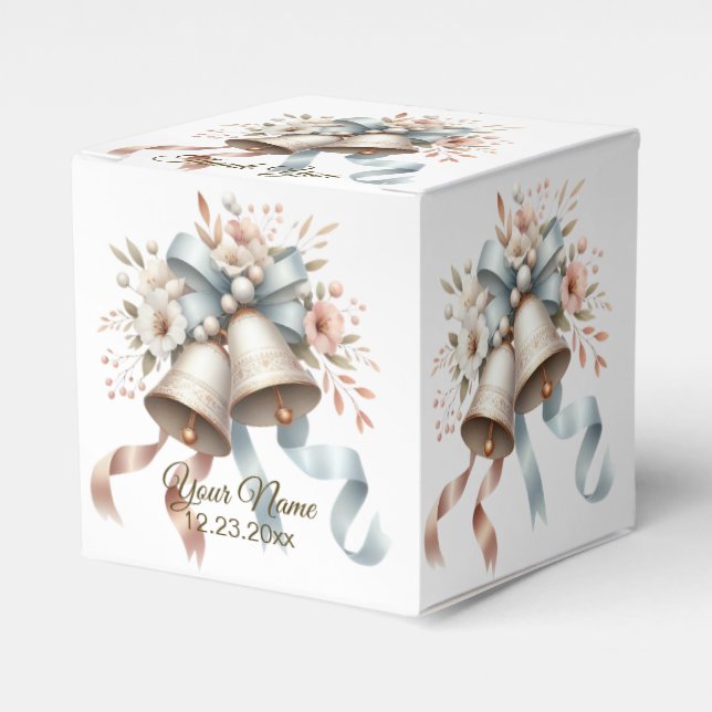 Hochzeitsblumen Bells Pink Blue Ribbons Schöne Geschenkschachtel (Vorderseite)