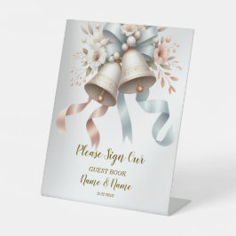 Hochzeitsblumen Bells Pink Blue Ribbons Schöne Sockelschild