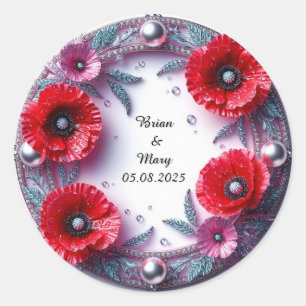 Hochzeitsblumenschmuck mit roten Blume Runder Aufkleber