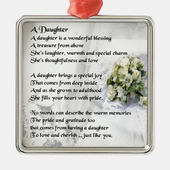 Hochzeitsblumenstrauß   Tochter-Gedicht Ornament Aus Metall (Vorne)