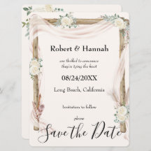 Hochzeitsbogen und Rose - Creme Gold Save the Date