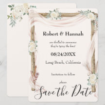 Hochzeitsbogen und Rosen Creme Gold Save the Date