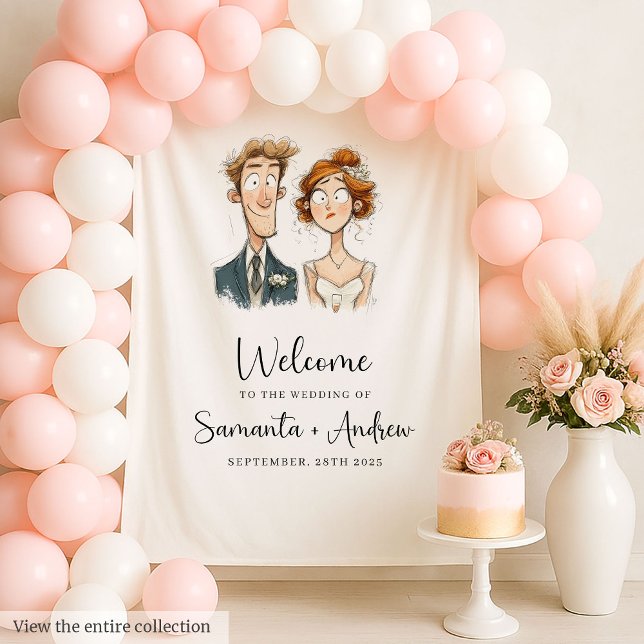 Hochzeitsbrauerei mit Aquarellfarben und Bräutigro Wandteppich (Watercolor Wedding Tapestry Bride and Groom Quirky)