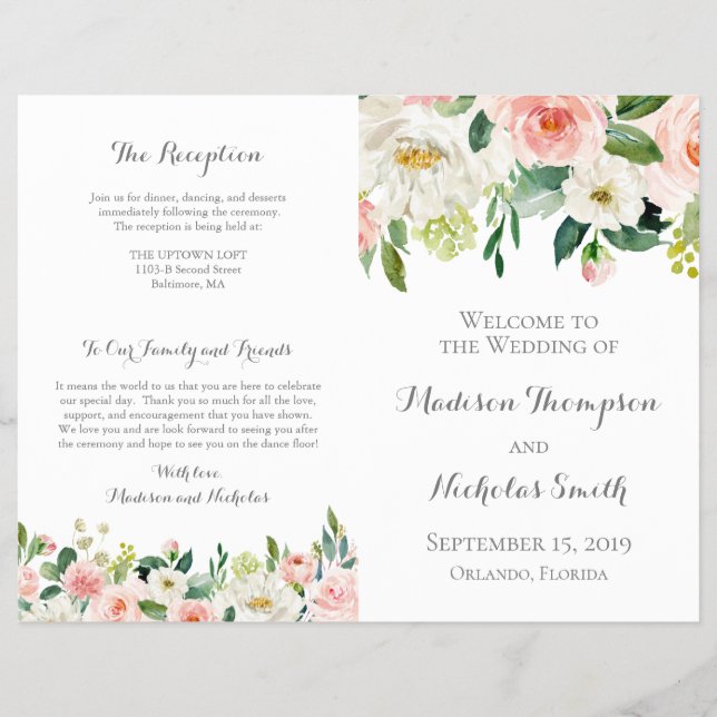 Hochzeitsbroschüren für Rosa und Weiße Blume Flyer (Vorne)