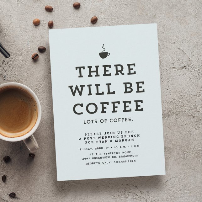 Hochzeitsbrunch einfacher, hellblauer Kaffee Einladung (Von Creator hochgeladen)