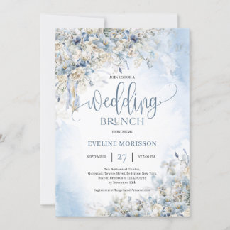 Hochzeitsbrunch im Winter dustig blauer Blumen Einladung