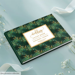 Hochzeitsbuchdesign in tiefgrünem goldgrün gästebuch