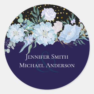 Hochzeitsbudget der Marine Aqua Blue Floral Runder Aufkleber