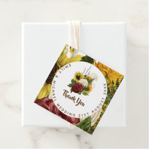 Hochzeitsbudget für Burgund und Sonnenblumen Geschenkanhänger