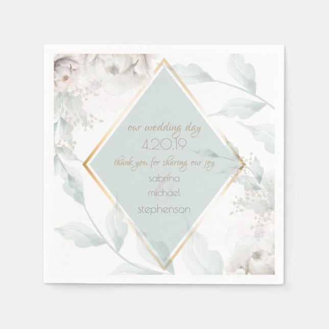 Hochzeitsbuffet | Elegant Alabaster White Floral Serviette (Vorderseite)