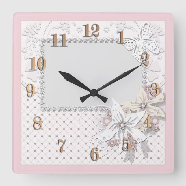 Hochzeitsbukett Quadratische Wanduhr (Vorderseite)