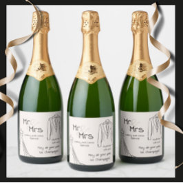 Hochzeitschampagner-Flaschenlabel Mr. and Mrs.