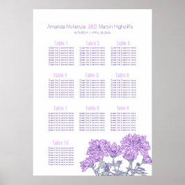 Hochzeitschrysanthemum lila Blume Art Table Plan Poster