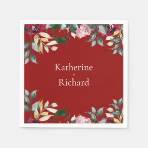 Hochzeitscocktail der Roten Rose Wasserfarbe Serviette