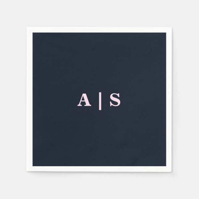 Hochzeitscocktail in Navy & Pink Monogram Serviette (Vorderseite)