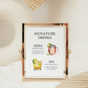Hochzeitscocktail-Menü-Poster mit Signatur-Drinks Poster