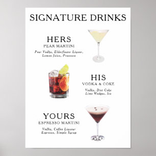 Hochzeitscocktail-Menü-Poster mit Signatur-Drinks Poster