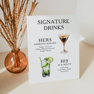 Hochzeitscocktail-Menü-Poster mit Signatur-Drinks Sockelschild