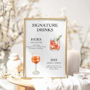 Hochzeitscocktail-Menüplakat mit Signatur-Drinks Poster