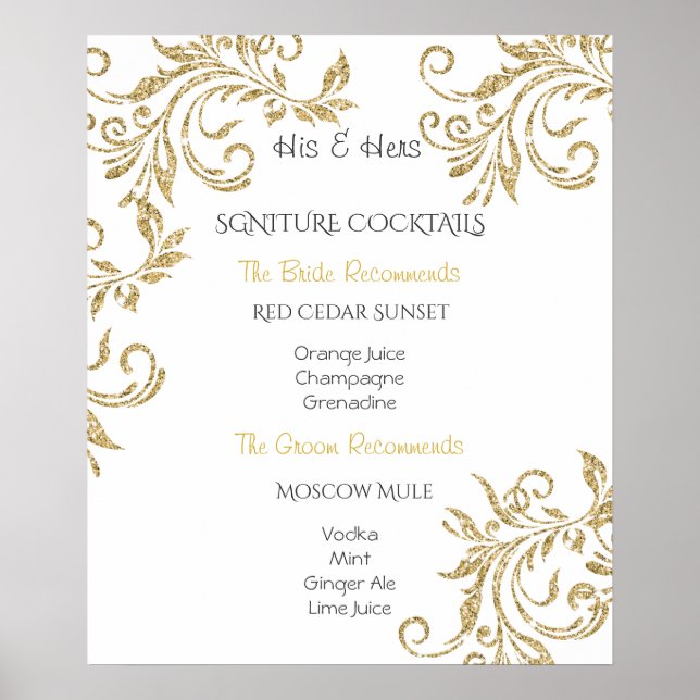 Hochzeitscocktails, Imitate Gold Glitzer, Poster (Vorne)