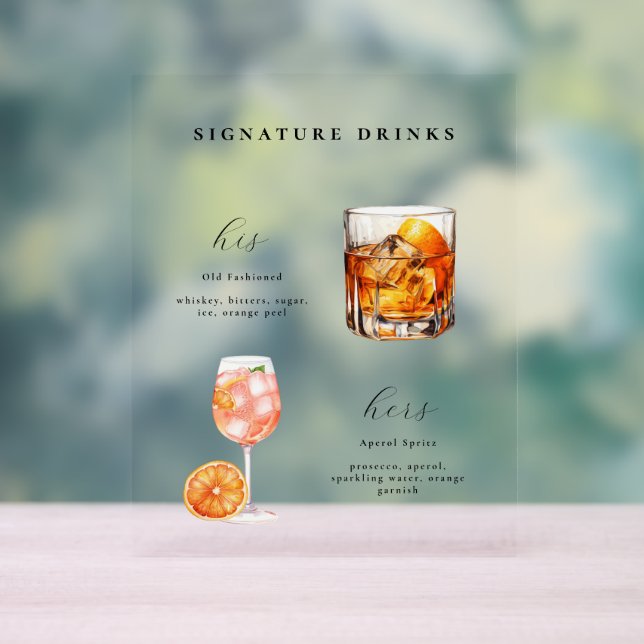 Hochzeitscocktails Signature Drinks Acrylschild (Neutral)