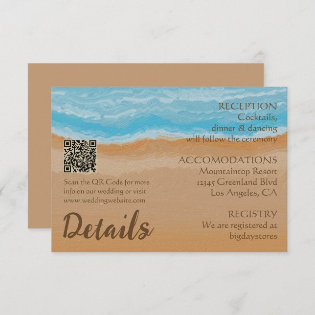 Hochzeitscodierung des tropischen Ocean Beach QR Begleitkarte (Vorne/Hinten)