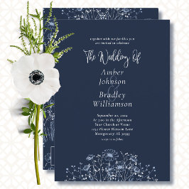 Hochzeitscodierung für Navy Blue Wildblume Einladung