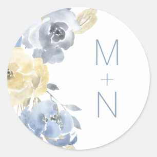 Hochzeitscodierung in Blauer Flora Umschlag Aufkle Runder Aufkleber