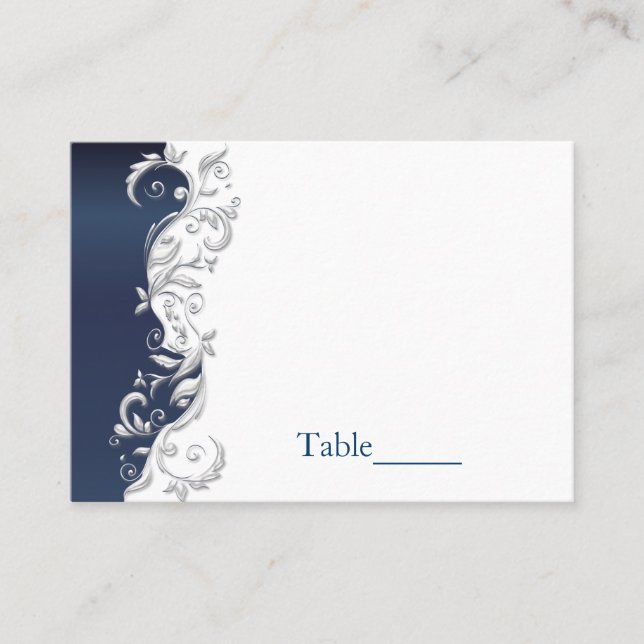 Hochzeitscortkarten für Navy Blue und White Florid Platzkarte (Vorderseite)