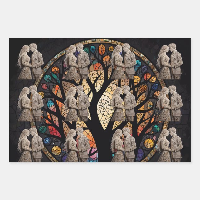 Hochzeitscouch & Baum des Lebens Weinkultur und Ta Geschenkpapier Set (Vorderseite 2)