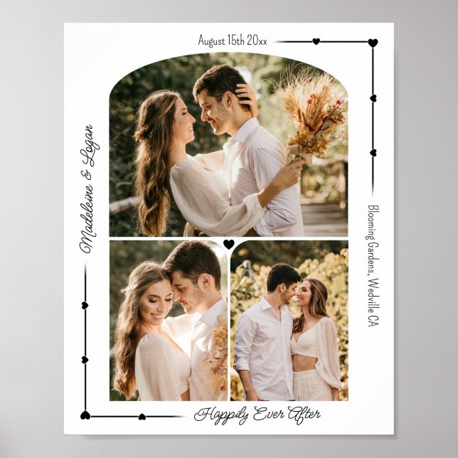 Hochzeitscoupe Custom Foto Collage Moderne Herzen Poster (Vorne)